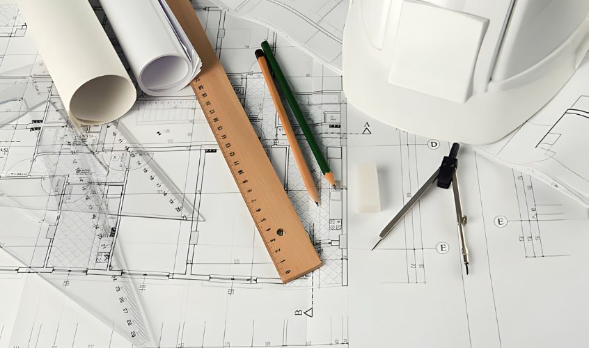 Planos y herramientas utilizadas para diseñar un proyecto, utilizada como imagen del artículo curiosidades de la ingeniería civil