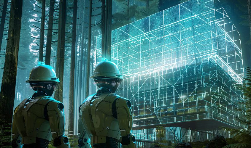 Imagen de cabecera usada para el artículo del blog - Tendencias de Ingeniería Civil 2024 que muestra como la realidad aumentada puede visualizar un plano en 3D